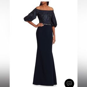 Theia Off-the-Shoulder Trumpet Gown